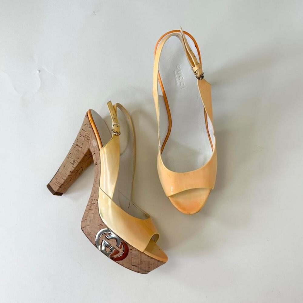Y2k gucci ombre patent leather cork platform heels